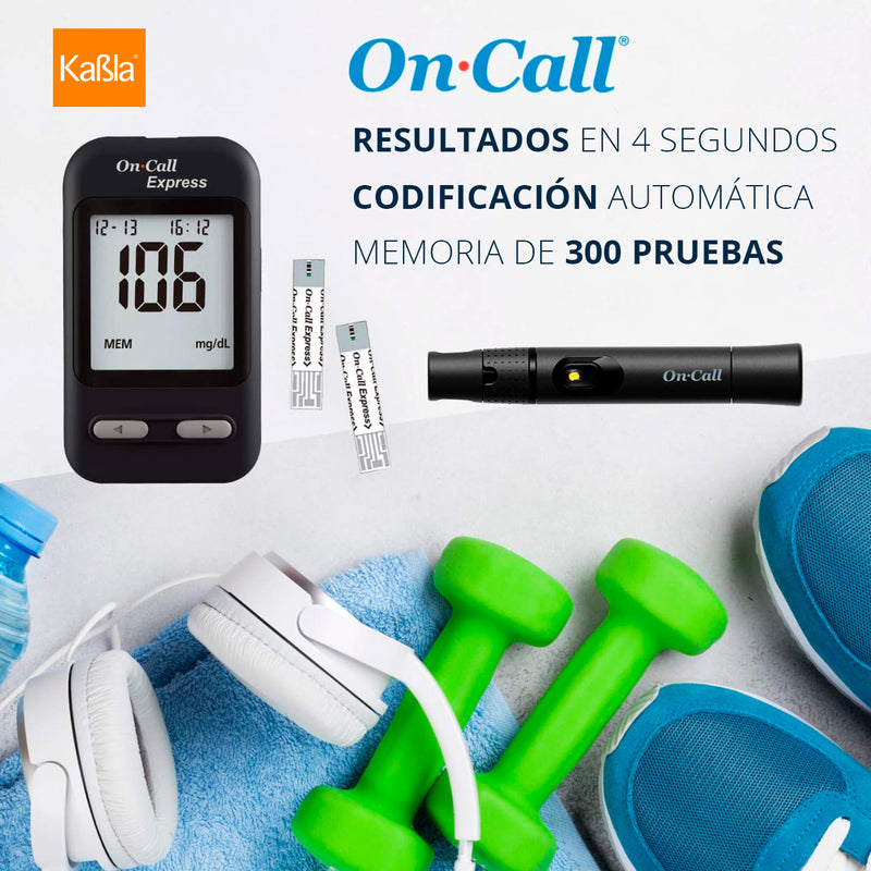 Cargue la imagen en el visor de la galería, Kit On Call Express, Glucómetro, 100 Tiras, 100 Lancetas, 1 Portalancetas