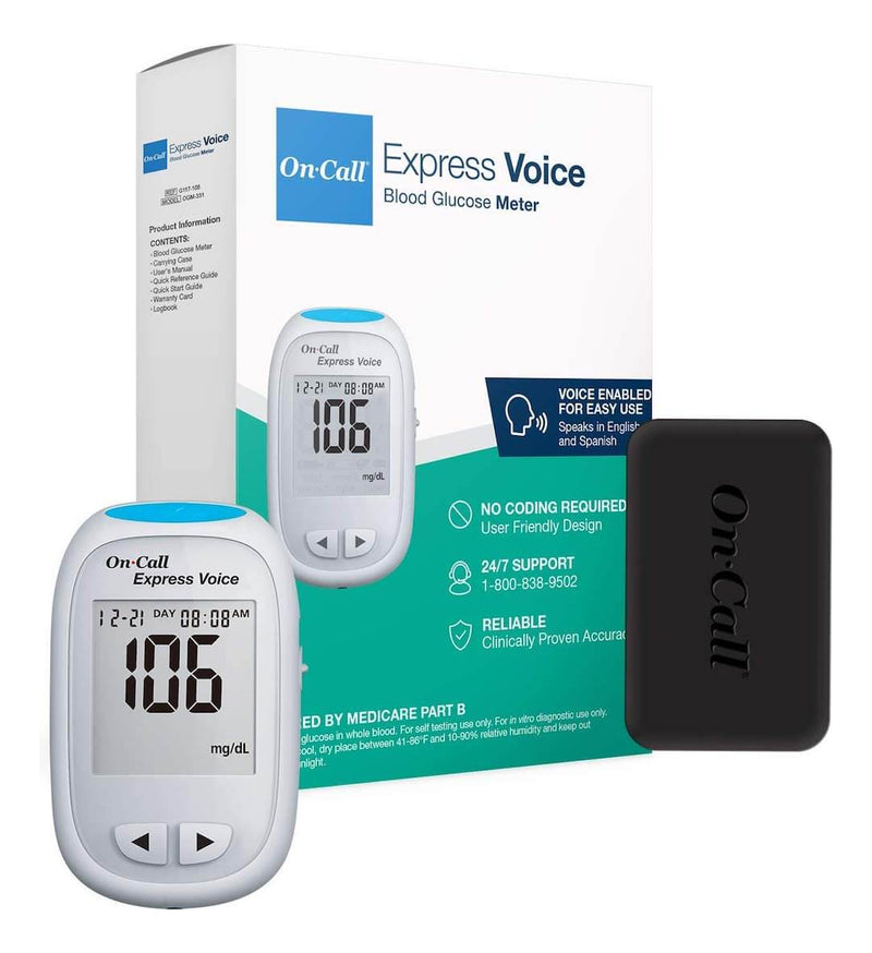 Cargue la imagen en el visor de la galería, Kit On Call Express Voice - Medidor, 100 Tiras, 100 Lancetas, 1 Portalancetas