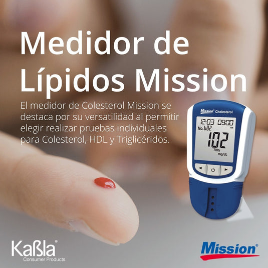 Kit para detección de Lípidos - Medidor, Tira Reactivas, Lancetas Y Portalancetas - Mission