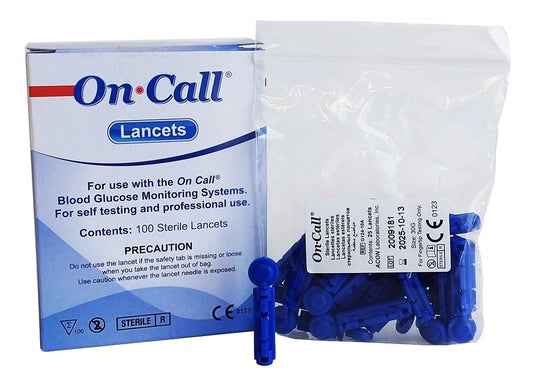Lancetas estériles On Call 30G para Glucómetros Acon - Kit con 100 Piezas