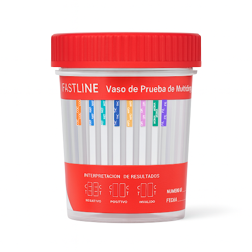 Frasco de 8 parámetros (AMP/COC/FYL/MDMA/MET/MPD/OPI/THC) Fastline - Kit con 25