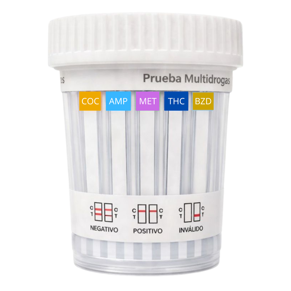 Frasco de 5 parámetros (COC/AMP/MET/THC/BZD) One Second - Kit con 25