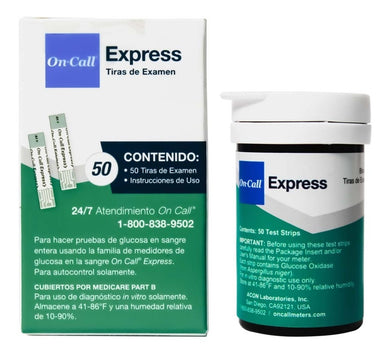 Tiras Reactivas Para Glucómetro Oncall Express - Caja Con 50
