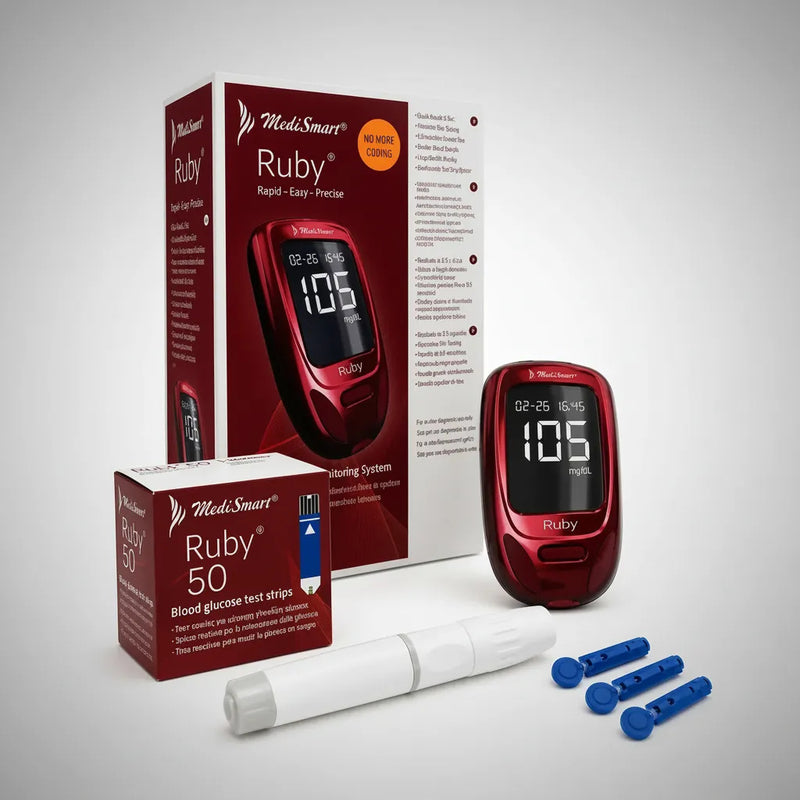 Cargue la imagen en el visor de la galería, Kit Ruby Glucometro, 50 Tiras, 100 Lancetas Y 1 Disparador
