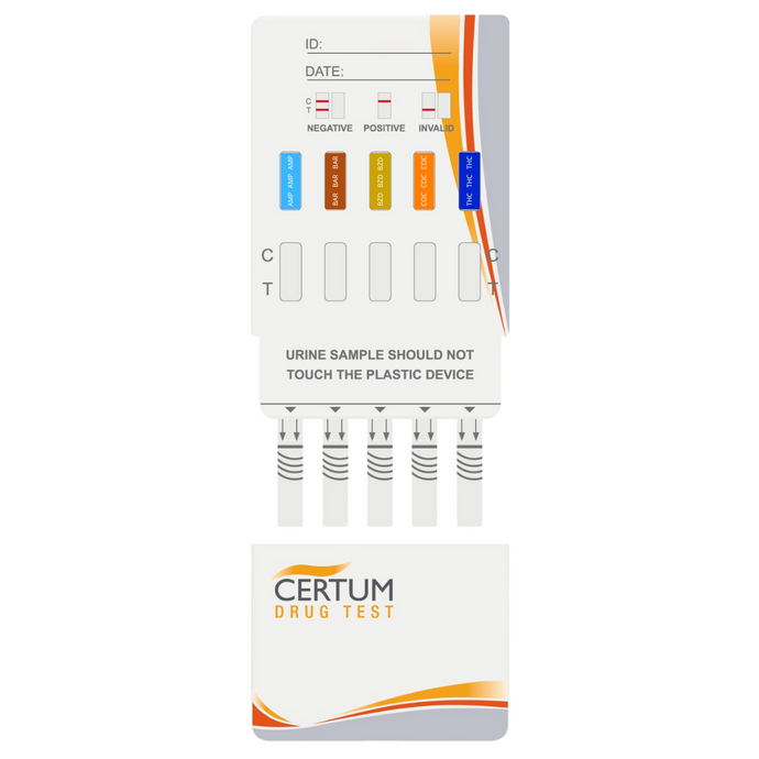 Panel de 5 parámetros (AMP/BAR/BZD/COC/THC) Certum - Kit con 25