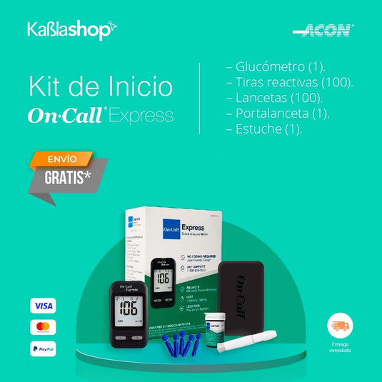 Kit On Call Express, Glucómetro, 100 Tiras, 100 Lancetas, 1 Portalancetas