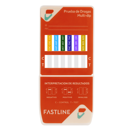 Panel de 6 parámetros (AMP/BZD/COC/MET/OPI/THC) Fastline - Kit con 25