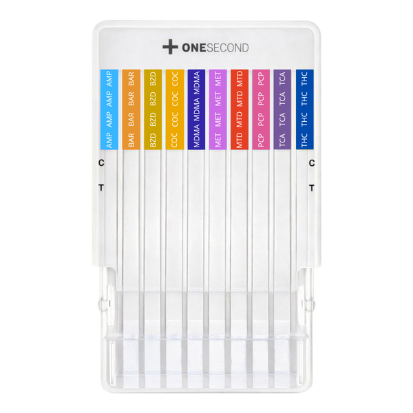 Panel de 10 parámetros (AMP/BAR/BZD/COC/MDMA/MET/MTD/PCP/TCA/THC) One Second - Kit con 25