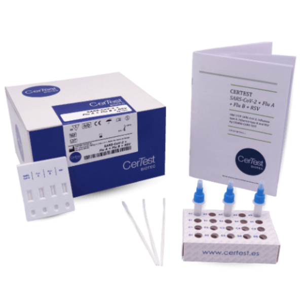 Prueba para Covid, RSV, Influenza A + B Certest - Kit con 20