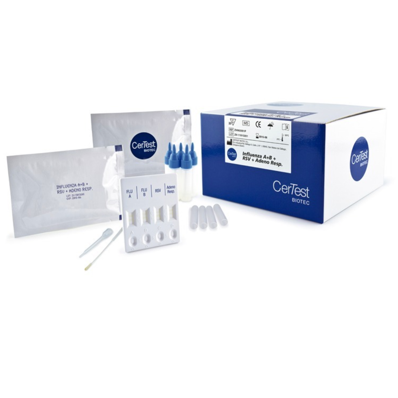 Cargue la imagen en el visor de la galería, Prueba para Adenovirus, RSV, Influenza A + B Certest - Kit con 20
