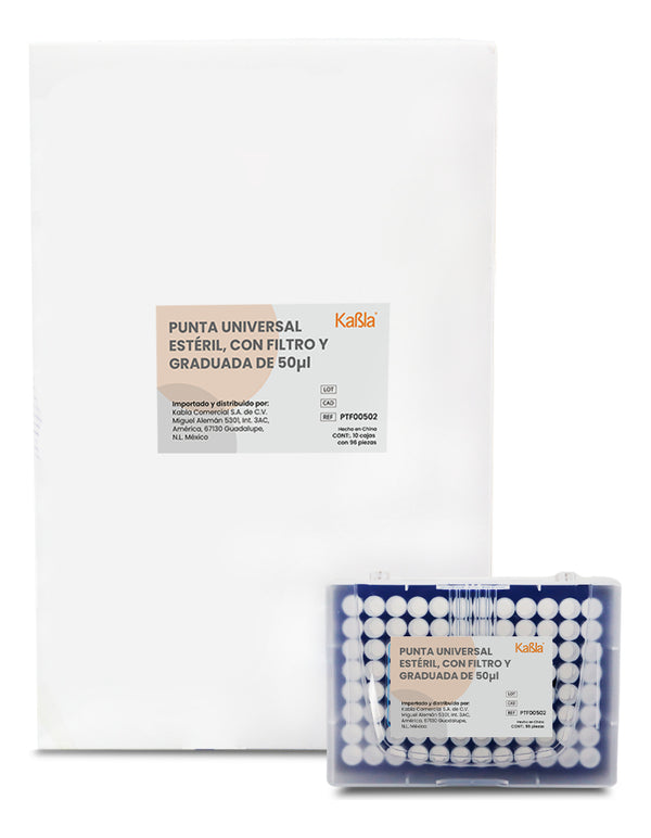 Puntas para Micropipeta con filtro de 50 uL, graduadas Kabla - 10 racks de 96 piezas