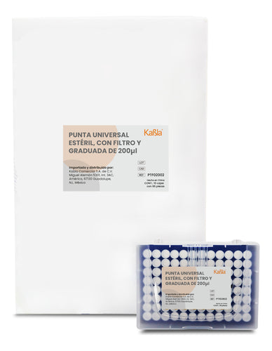 Puntas para Micropipeta con filtro de 200 uL, graduadas Kabla - 10 racks de 96 piezas