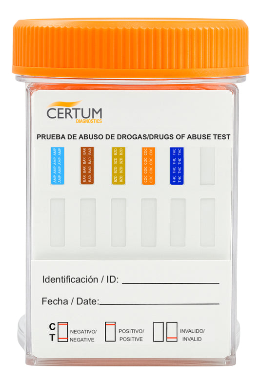 Frasco Split Screen Cup de 5 parámetros (AMP/BAR/BZD/COC/THC) Certum - Kit con 25