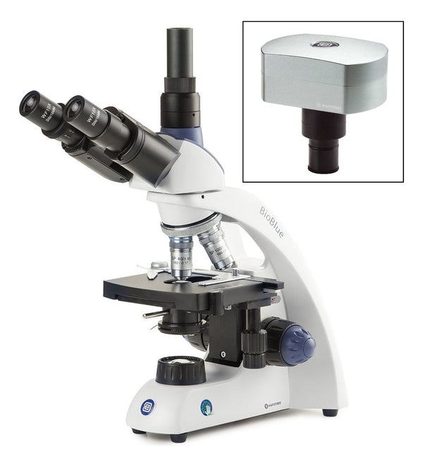 Microscopio Trinocular BioBlue EBB-4253-DC18, con cámara, objetivos de 4, 10, 40, 100x, NeoLed - Euromex