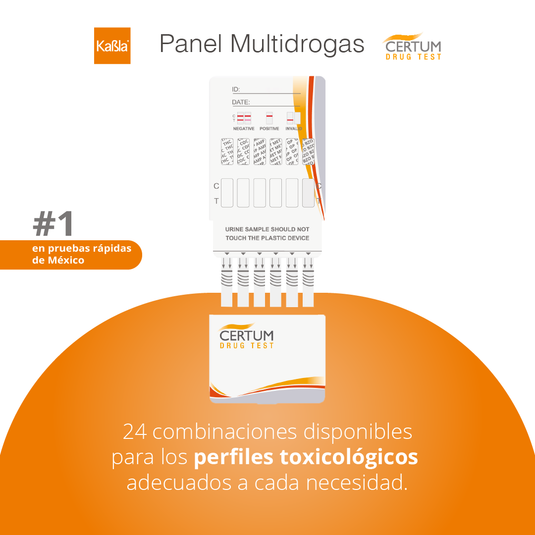 Panel de 12 parámetros (AMP/BAR/BZO/COC/MET/MOR/MTD/PCP/TCA/THC/XTC) Certum - Kit con 25
