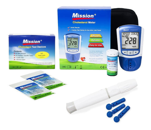 Kit para detección de Lípidos - Medidor, Tira Reactivas, Lancetas Y Portalancetas - Mission