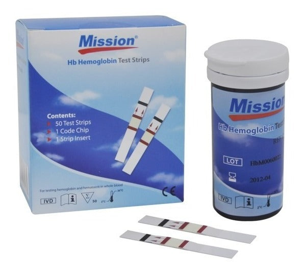 Tiras reactivas para Medidor de Hemoglobina Mission Hb Acon - Kit con 50 pruebas