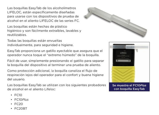 Boquillas Easytab Para Alcoholímetro Lifeloc - 100 Piezas