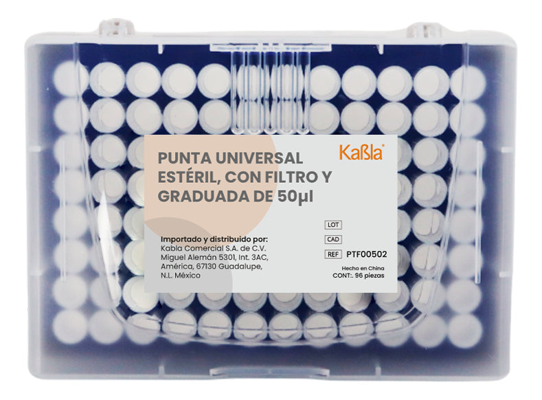 Cargue la imagen en el visor de la galería, Puntas para Micropipeta con filtro de 50 uL, graduadas Kabla - 10 racks de 96 piezas
