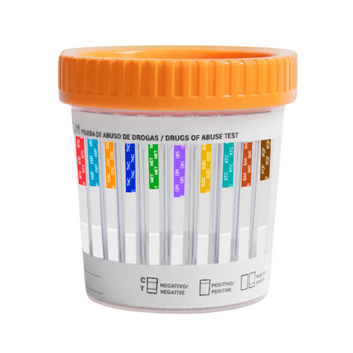 Frasco Simple Cup de 10 parámetros (AMP/COC/THC/MET/MOR/BZD/XTC/BAR/PCP/MTD) Certum - Kit con 25