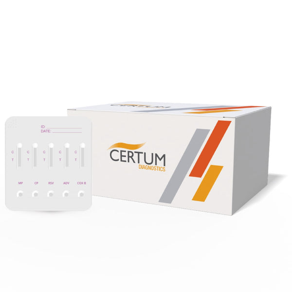 Prueba de Mycoplasma Pneumoniae, Clamidia Pneumoniae, RSV, Adenovirus y Coxsackievirus Grupo B Certum - Kit con 20