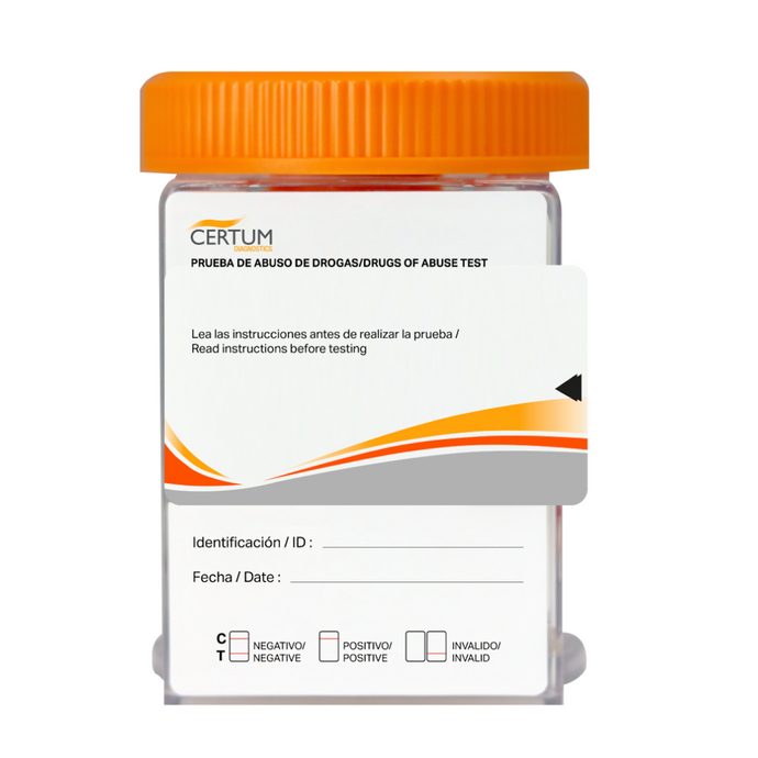 Frasco Split Screen Cup de 10 parámetros (AMP/BAR/BZD/COC/MDMA/MET/OPI/PCP/TCA/THC) Certum - Kit con 25