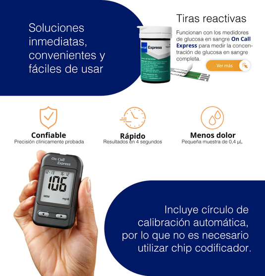 Kit On Call Express, Glucómetro, 100 Tiras, 100 Lancetas, 1 Portalancetas