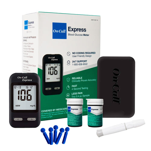 Kit On Call Express, Glucómetro, 100 Tiras, 100 Lancetas, 1 Portalancetas
